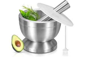 Mortaio con Pestello, Sopito 18/8 Set di Pestello e Mortaio in Acciaio Inossidabile, Spezia Macinino Ciotola di Erbe Pillola passaverdure Set