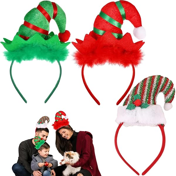 3-teiliges Weihnachts-Stirnband Set – Mit Elfenhut, Elchgeweih & Weihnachtsmotiven Für Partys & Fotos
