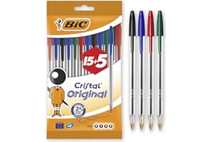 BIC Cristal Original Ballpoint Pens Medium Point (1.0 mm) – Assorted Colours, Pouch of 15+5