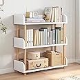 OSCHF 3-Tier Wooden Open Bookcase - Modern Display Bookshelf with Top Edge and Solid Wood Frame for Home and Office, Storage Cabinet, Warm White