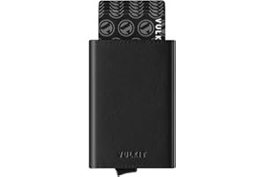 VULKIT Etui na karty kredytowe, blokowanie RFID, męski, skórzany, składany portfel na karty, automatyczne rozkładanie na 9 kart, z okienkiem na dowód osobisty i kieszenią na monety, Skóra bydlęca