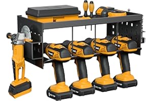 NOMIOU Schowek na narzędzia, uchwyt ścienny, na akumulator, wiertarko-wkrętarkę, 4 miejsca, montaż ścienny, regał do przechowywania, śrubokręt, uchwyt na narzędzia, regał na narzędzia