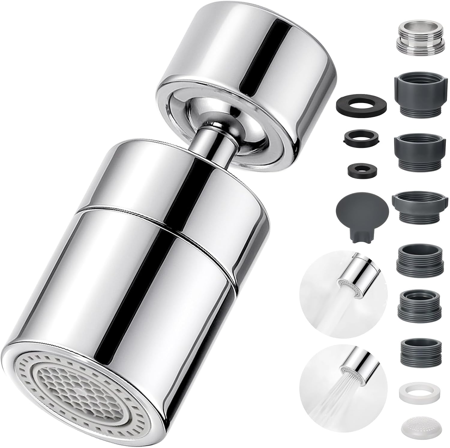 Grifo giratorio de 360°, M22/M24, ahorro de agua giratorio con 2 tipos de chorro, perladores, grifo de extensión, aireador para cocina y baño