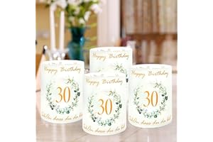 AOIUENOK 12 Stück Windlicht Tischdeko 30 Geburtstag, 30 Jahre Happy Birthday Tischdeko, Windlicht Tischdeko mit Schön DASS Du Da Bist und Eukalyptus, Geburtstagsdeko Tisch, Geeignet für Teelichter oder Kerzen