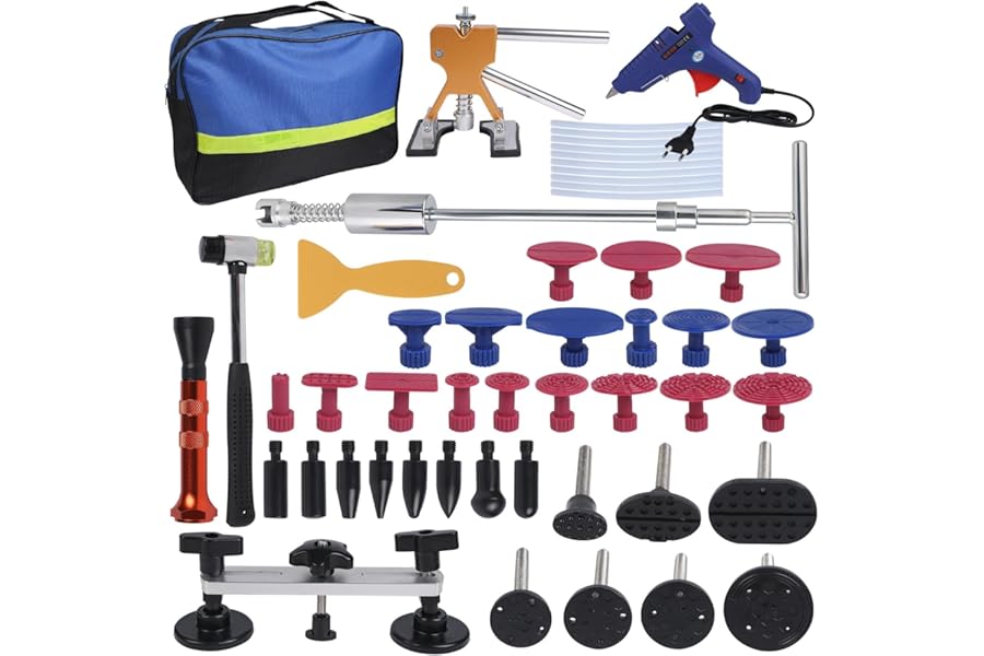 Car Dent Repair Puller Kit Tool Kit Paintless Dent Repair Tool Kit 66 PCS Full Set Car Dent Removal Tool with Gold Dent Puller Lifter, Bridge Puller, T-Bar Puller