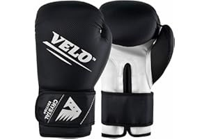 VELO Boxing Gloves Sparring Muay Thai Kickboxing Pro Heavy Training Maya Hide Leather Ventilated Palm Long Wrist Support Punching Bag Pads Workout MMA Gym Men Women- 10 12 14 16oz