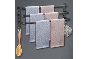 Porte-Serviettes Mural HONPHIER Porte Serviette Salle de Bain étagère Serviette avec Crochets Porte-Serviettes Aluminium étagère Serviette pour Cuisine, Salle de Bains, Hôtel (Noir, 60CM)