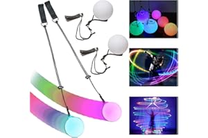 Mecctuck Pack of 2 LED Poi Balls, LED POI Juggling Balls, Luminous Poi Juggling Balls with Rainbow Colours and Strobe Effect, Circus Toy, Spinning POI Toy Set for Children and Adults