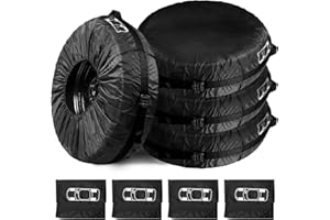 GOEDCH Ensemble de sacs à pneus : lot de 4 housses de protection pour pneus de 19-23 pouces, housses de pneu de voiture imperméables à la poussière, housses de pneu de voiture noires avec poignée de