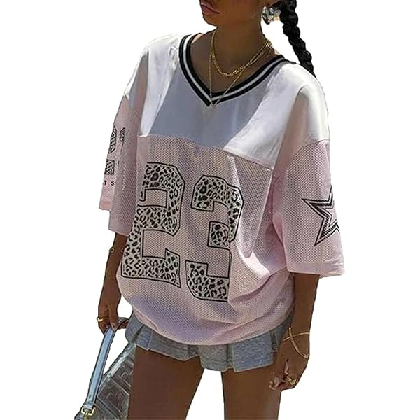 GORGLITTER Y2K T-shirt voor dames, oversized, zomershirt, kleurblok, bovenstuk, jersey, sportshirt, halve mouwen, los, casual shirt, V-hals, korte mouwen, blauw, M