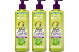 GARNIER Fructis, Crema Sin Aclarado Nutri Rizos Secado al Aire, para Pelo Rizado u Ondulado, Con Pectina de Fruta y Aceite de Pistacho, Nutre y Define tu Rizos Sin Secador, Pack 3x400ml