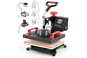 CREWORKS 8 en 1 Presse à Chaud 30x23cm Machine de Transfert à Chaleur Plateaux Pivotant à 360° Contrôle Numérique de Durée et Température avec Accessoires pour Tasse Chapeau Assiette Capuchon