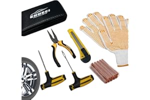 EMMECI TECHNOLOGIES - Kit Riparazione Gomme Auto e Moto -27 pezzi - Completo di Mastice, Guanti, Pinze,Attrezzi,Taglierino e Custodia - Kit Foratura Pneumatici Completo di Alta Qualità (Kit Gomme)