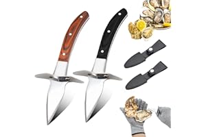 TWUTGAYW Oyster Knife, Stainless Steel Oyster Shucking Knife, 2PC Oyster Opener Tool Kit and 1 Pairs 5 Level Protection Glove (L) for Kitchen Outdoor Use