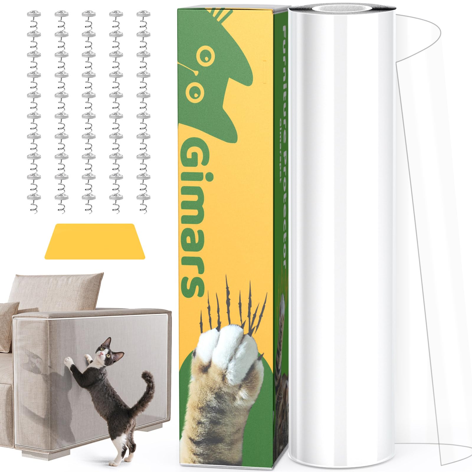 Gimars Protector Sofa Gatos arañazo 30 cm x 5 m – Cinta Transparente Autoadhesiva para Sofá, Sillón, Puerta y Pared – Protección contra Garras de Gatos y Perros
