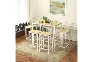 H.J WeDoo Dining Table and Chairs Set of 4, Breakfast Bar Table and Stools Set, Dining Room Set, Kitchen Table Set, Saving Design for Small Dining Room | Oak & White Legs