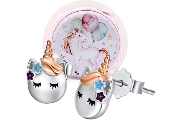 VICKWOOD Boucles d'oreilles en argent sterling 925 véritable avec motif papillon licorne et nacre pour fille