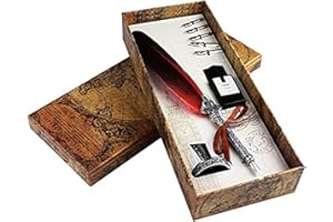 Jerbro Federkiel, handgefertigtes Federkiel- und Tintenset, antikes Dip-Feder-Stift-Set, Kalligraphie-Stift-Set, Schreibfeder, Tintentauchstift mit Tintenstifthalter, Geschenkset, Rot