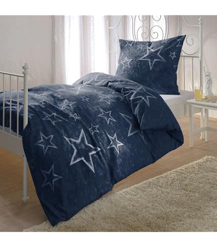 G BETTWARENSHOP Biber-Bettwäsche „Stars Rubin“ – Kuschelweich Aus 100% Baumwolle, 155x220 Cm + 80x80 Cm, Ideal Für Den Winter