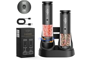 SANGCON-EP Sangcon 2 Velocità Macina Sale e Pepe Elettrico, 6 Livelli di Grana Regolabili Esternamente, Macina Pepe Automatico con base portaoggetti di ricarica USB,Rettifica con una sola mano(Grigio siderale)