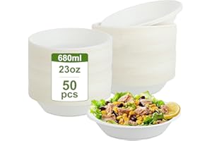 KITDAHOM 50 ciotole di carta usa e getta – 680ML Ciotole usa e getta (23oz) – Piatti Carta Usa e Getta – ciotole per zuppa per feste e picnic – senza plastica e biodegradabili