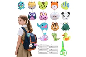 Xerteam Lot de 15 kits de couture animaux pour enfants - Kit de bricolage - Kit de démarrage pour enfants - Avec 15 porte-clés en feutre - Modèle en forme d'animal - Aiguilles en plastique - Fil pour