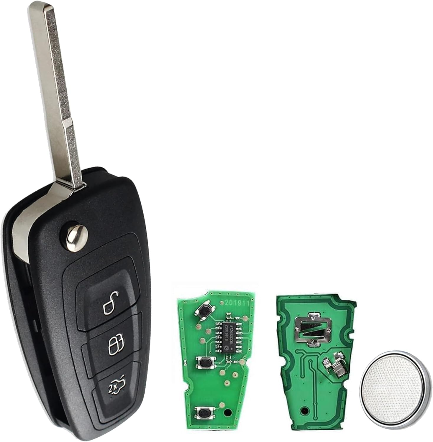 3 Buttons 433MHZ Car Key Fob with 4D83/63 Chip for Ford, Remote Control Key Compatible with Fiesta Mondeo Focus Kuga S-Max C-Max Galaxy Transit Connect Custom MK8