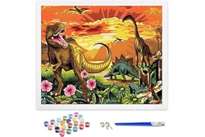 ifymei Dipingere con i Numeri per Bambini e Adulti Principianti, Kit Regalo da Disegno per Bambini e Bambine, Gioco Creativo per Bambini 6+ Anni - 40x50 cm - Senza Cornice - Dinosauri