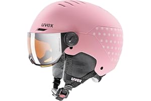 uvex rocket jr visor, casco da sci robusto per bambini, con visiera, regolazione individuale delle dimensioni, pink confetti matt, 54-58 cm