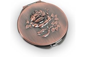 ‎GOSHENTECH Goshentech Retro Metall taschenspiegel Reise Tragbarer Spiegel Make up Spiegel 1x/2x Vergrößerung Kompakt &Portabel Zusammenklappbar(rot Kupfer)