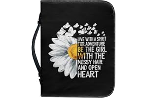 Kuiaobaty Daisy Quotes Print Zipper Book Cover with Bookmark for Work,Study,Bible Book, Flowers Book Carrying Bag with Handle