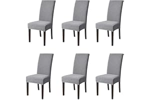 qiden Dining Chair Covers Set of 6 Stretch Chair Covers for Dining Chair Parsons Chair Slipcover Seat Covers Chair Protector Old Chair Renewal for Home Decor Ceremony-Diamond Grey-Pack of 6