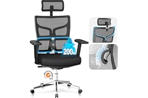 MELOKEA Heavy Duty Office Chair, 200kg (440lbs) Ergonomic Desk Chair for Big & Tall People, High Back XL Mesh Chair with Adaptive Lumbar Support, 3D Armrests, Tilt Lock, Computer Chair Black