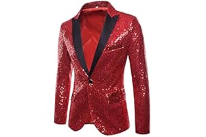 CHRONSTYLE Herren Slim Fit Sakko Blazer Anzugjacke Freizeit EIN-Knopf Pailletten Glitter Anzug Jacke Karneval Kostüm für Hochzeit Party Festlich