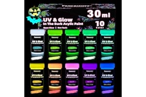 Fantastory Halloween Leuchtfarben Nachtleuchtend Farben 10x30ml, Acrylfarbe Glow in the Dark Farbe und Schwarzlicht Farbe,geeignet für Steine,Leinwände,Masken.Acrylic Paint Set (MildcolorSerie)