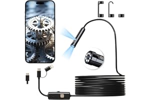 MALOROY Endoscope Inspection Camera，Dual Lens 1920p Endoscope Flexible Rigid Snake Camera With 8+1 Led Lights，Type C 7.9mm Ip67 Waterproof Borescope For iPhone, IPad, Android, Ios, Scope 16.5 Ft
