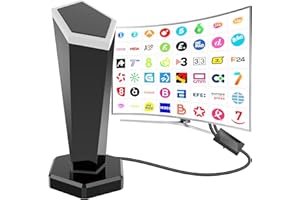 QGCLEARSO Antena TV Interior,Antena televisión Interior Potente 2025 con Base Magnética, 420 km de Largo Alcance y recepción remota de 360°,Compatible con Canales 4K/1080p/VHF/UHF DVB-T/T2 en Abierto