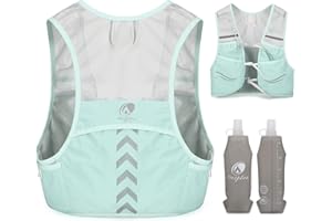 Outplea Lightweight Running Vest with 2pcs 500ml Soft Water Bottles, Hiking Hydration Water Pack for Men Women, Adjustable Reflective Running Hydration Backpack for Race Marathon Cycling