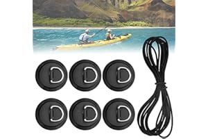 JULIYEH "N/A" VCRANONR 6 Pcs Stainless Steel D-ring Patch Heavy Duty SUP Bungee Deck Rigging Kit with 5m Elastic Rope for PVC Inflatable Boat Kayak Canoe Deck Accessories (Black), One Size