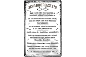 HELGES-SHOP Tin Sign with German Text "Schraubergesetze" - Metal Sign Workshop Accessories Decoration - Retro Decorative Sign Work Company Garage Warehouse Car Motorcycle Tuning Car Workshop - Gift Car Mechanic -
