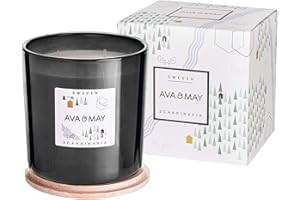 AVA & MAY Szwedzka duża świeca zapachowa (500 g) – wegańska świeca z wosku sojowego o czasie palenia 40 godzin – z wysokiej jakości olejkiem zapachowym z piżma, drzewa sandałowego i cedru