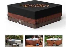 Pacok Square Hot Tub Cover, Waterproof 600D Oxford Fabric SPA Hot Tub Covers with Drawstring, Outdoor SPA Bath Pool Dust Cover with Air Vent, Black+Brown(200x200x85CM)
