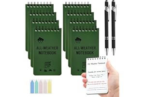 Jiayaus 8PCS Waterproof Notebook, A7 Pocket Notebook with Ballpoint Pen and Index sticker, All-Weather Mini Notepad, 100 Pages Spiral Notebooks for Outdoor Records, Camping, Office, School