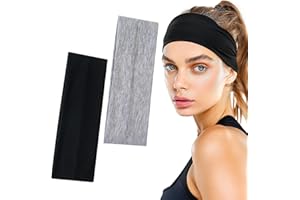 Sularpek Rozciągliwe opaski na głowę z tkaniny o szerokości 7,5 cm, dla kobiet, unisex, oddychające, do makijażu, jogi, biegania, treningu (czarno-szare)