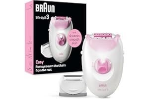 Braun Silk-épil 3 Epilatore Elettrico Donna Con Cavo Per Epilazione, Pelle Liscia Per Settimane, Con Testina Per Rasoio Donna e Cappuccio Rifinitore, 3-031, Rosa