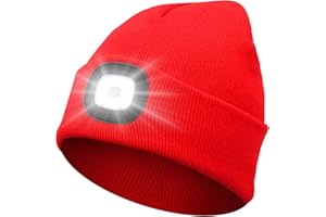 Abbicen Bonnet Lampe avec Frontale LED Tricoté Chapeau avec Phares Lumineux Hommes et Femmes Trois en Tricot d'hiver léger Rechargeables par USB