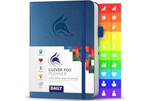 Clever Fox Planner Daily – Best Agenda & Daily Calendar to Boost Productivity & Hit Your Goals – Gratitude Journal Personal Daily Organizer – 14.5x21cm, Lasts 6 Months, Undated, Mystic Blue