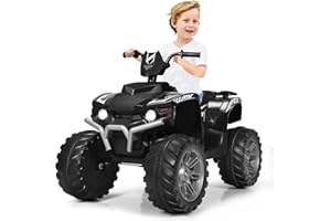 COSTWAY 12 V Electric Children's Quad with Headlight, Mini Electric Quad with Music & Horn, 4 Wheels, Children's Quad 2.8-5 km/h, Children's Motorcycle, Car, Electric Car for Children from 3 Years (Black)