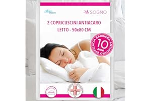 Allergosystem 2pz Federe Copricuscini Letto Matrimoniale Antiacaro 50x80cm - Dispositivo Medico Antiacaro e Anallergico MADE IN ITALY - Linea Sogno