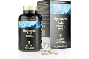 ‎SATINNATUREL Hyaluronsäure Kapseln hochdosiert Vegan - 562mg Hyaluron mit Vitamin C, Spirulina & Biotin - 90 Beauty Kapseln, 500kDa - Ohne Zusatzstoffe, Made in Germany, Nahrungsergänzungsmittel